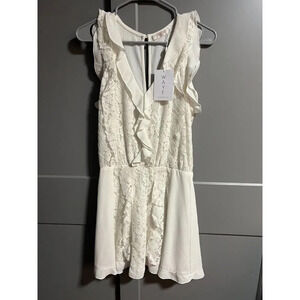NWT WAYF Lace Embroider Ruffle Collar Keyhole Back Marvin Dress White X-Small